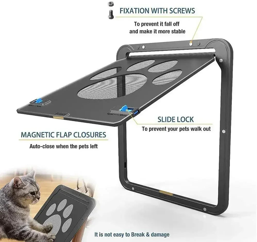 Porta de tela para cães e gatos, acesso livre e sem ruído