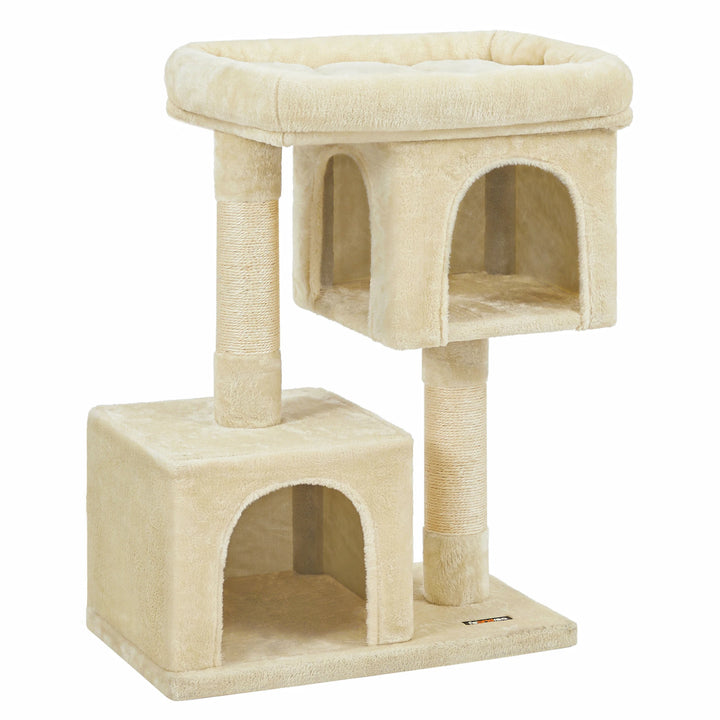 Pequena árvore para gatos 84 cm – 2 nichos fechados e poleiro macio