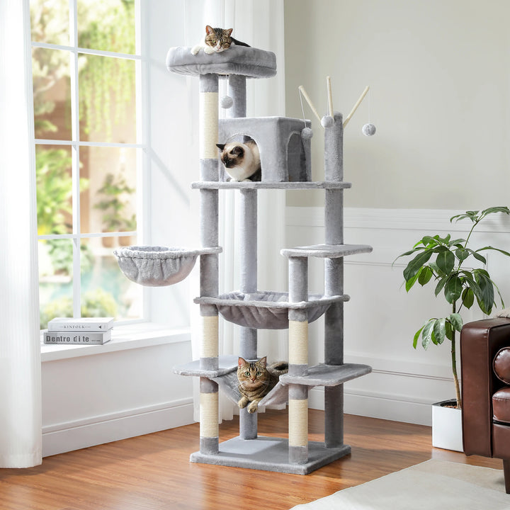 Torre para gatos de 6 níveis – Conforto para 4 a 6 gatos, redes e condomínio extragrande