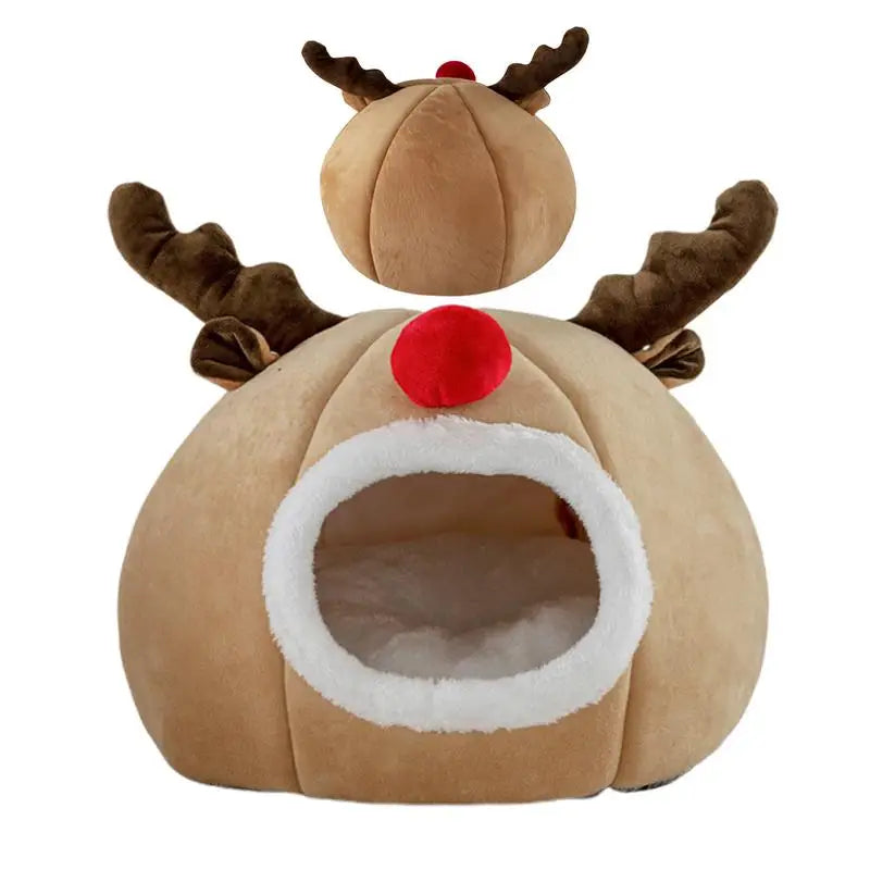 Cama de Natal para gatos em formato de tenda, macia e mágica