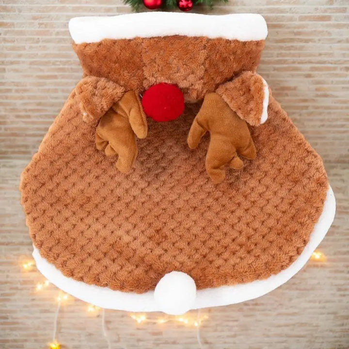 Capa de Natal de Rena - Fantasia Macia para Gato ou Cachorro Pequeno