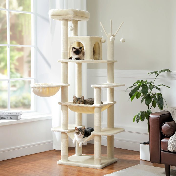 Torre para gatos de 6 níveis – Conforto para 4 a 6 gatos, redes e condomínio extragrande
