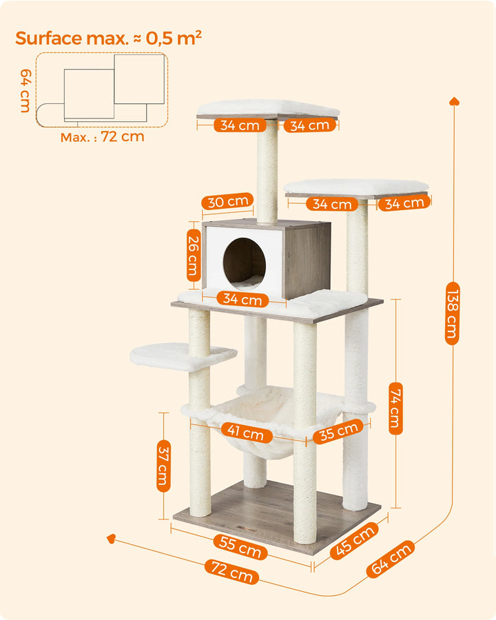 Árvore para gatos de 138 cm – Um refúgio suave para gatos sensíveis