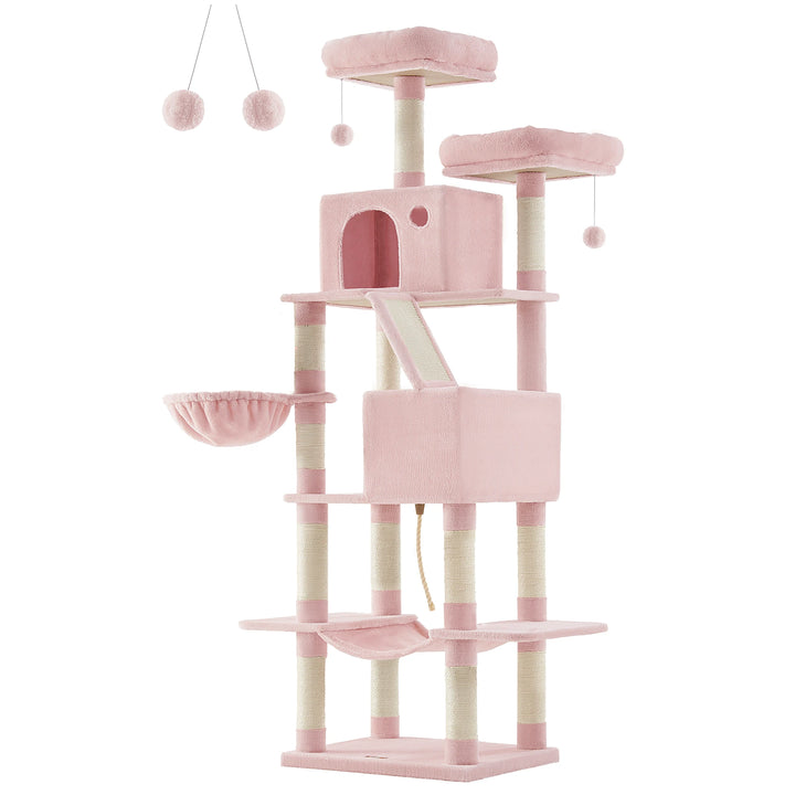 Torre para gatos de 206 cm – 6 gatos, 5 áreas de descanso e postes de arranhar integrados