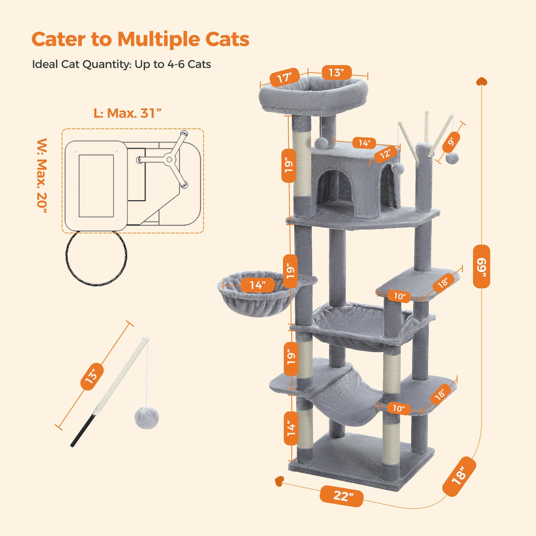 Torre para gatos XXL 175 cm – 7 níveis, redes XL e maior estabilidade