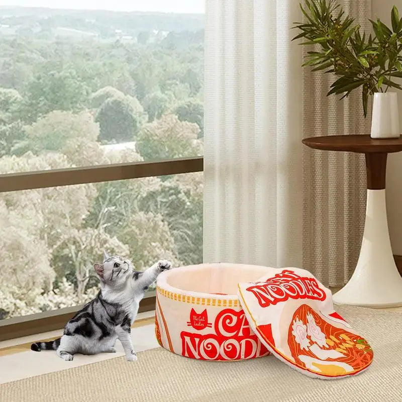 Cama para gatos com macarrão ramen que aquece o coração e o corpo