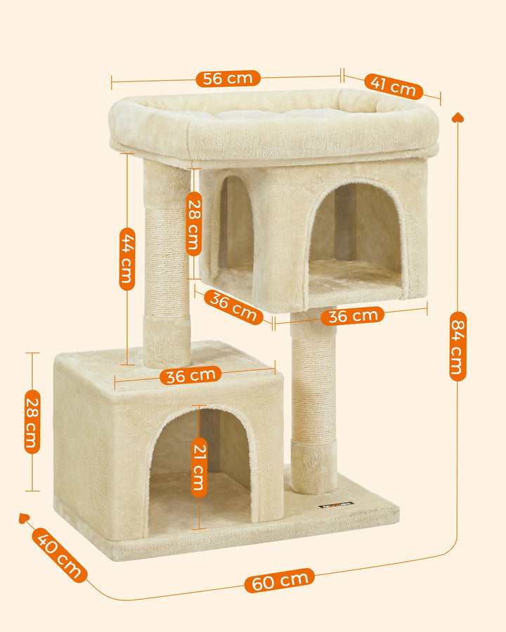 Pequena árvore para gatos 84 cm – 2 nichos fechados e poleiro macio