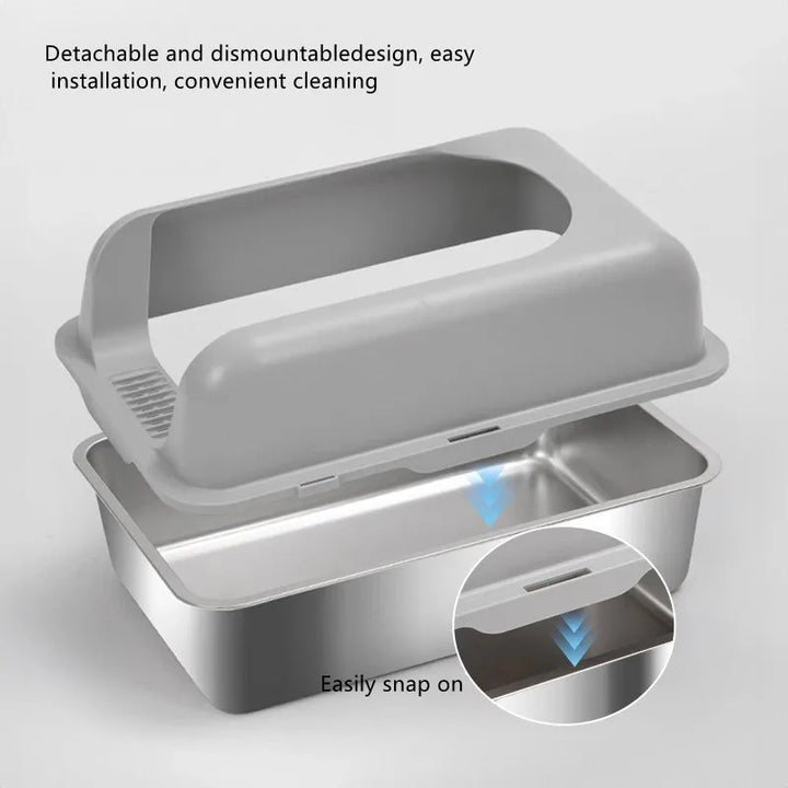 Caixa de areia para gatos de aço inoxidável premium com design anti-odor