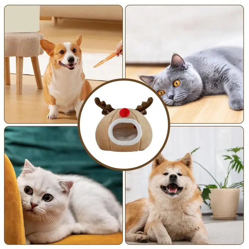 Cama de Natal para gatos em formato de tenda, macia e mágica