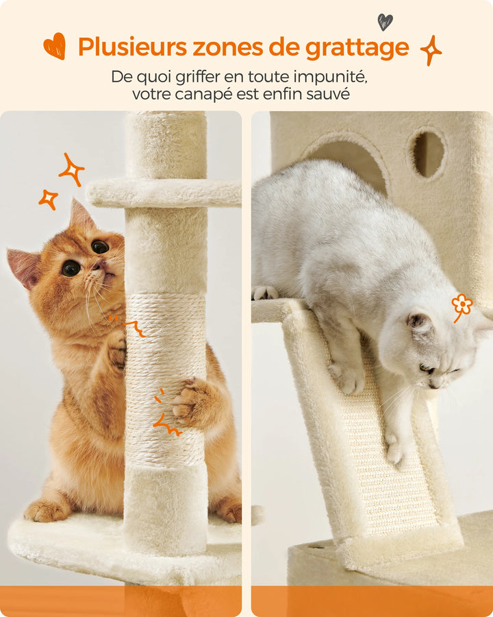 Torre para gatos de 206 cm – 6 gatos, 5 áreas de descanso e postes de arranhar integrados