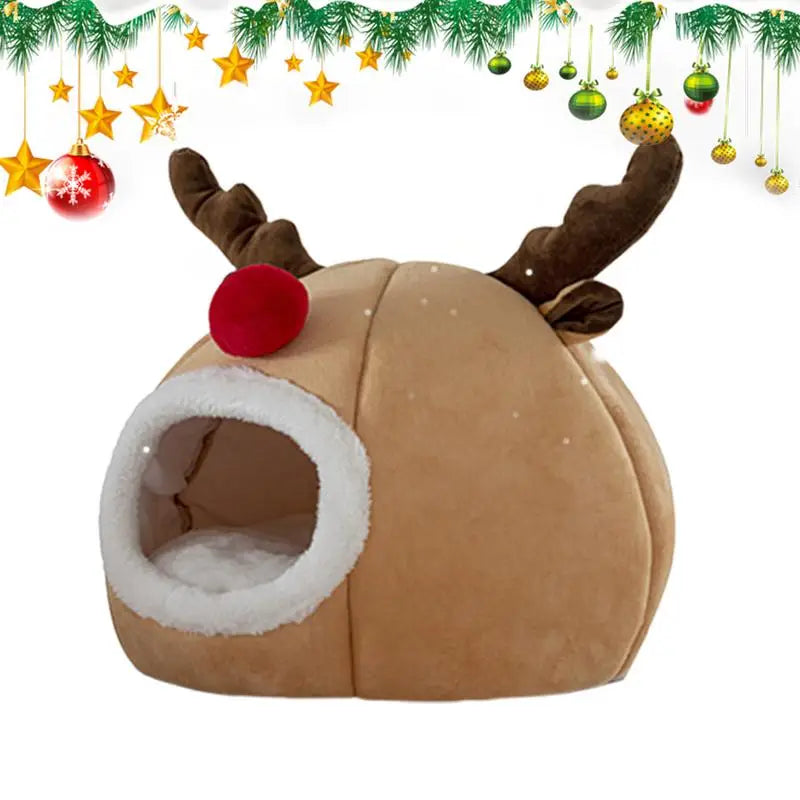 Cama de Natal para gatos em formato de tenda, macia e mágica