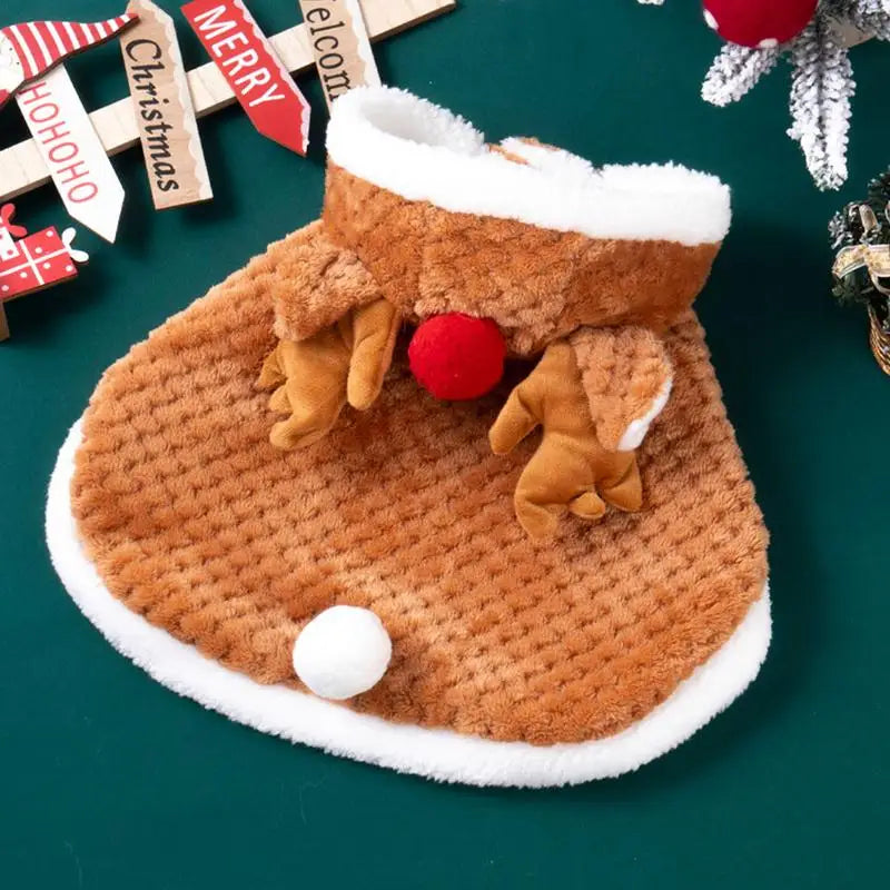 Capa de Natal de Rena - Fantasia Macia para Gato ou Cachorro Pequeno