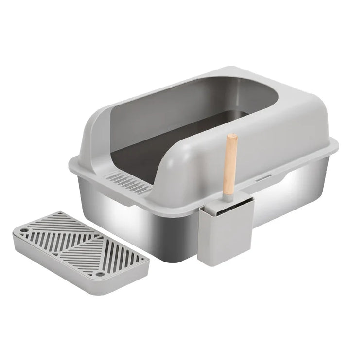 Caixa de areia para gatos de aço inoxidável premium com design anti-odor
