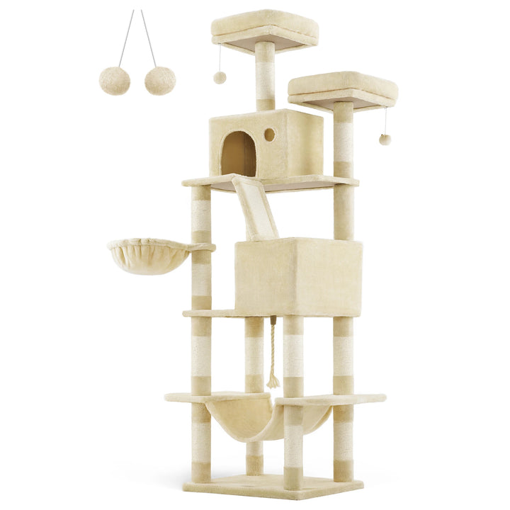 Torre para gatos de 206 cm – 6 gatos, 5 áreas de descanso e postes de arranhar integrados