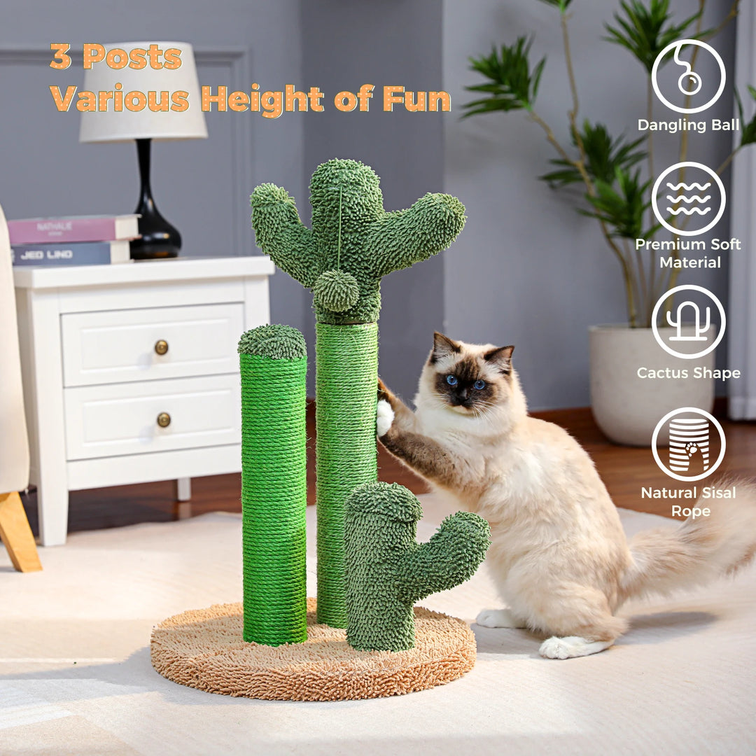 Arranhador de gato em forma de cacto que canaliza instinto com estilo
