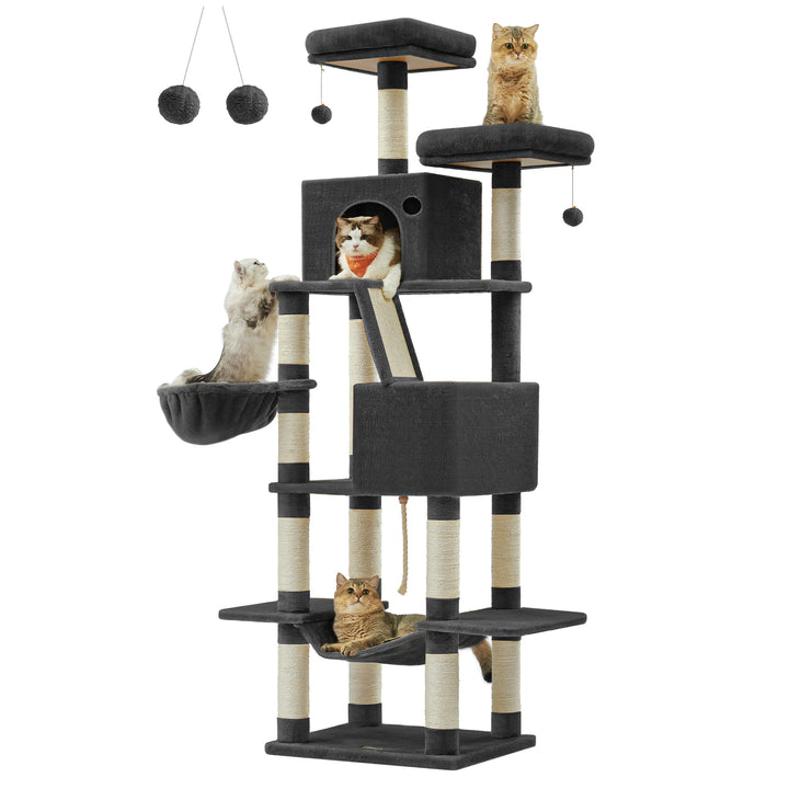Torre para gatos de 206 cm – 6 gatos, 5 áreas de descanso e postes de arranhar integrados