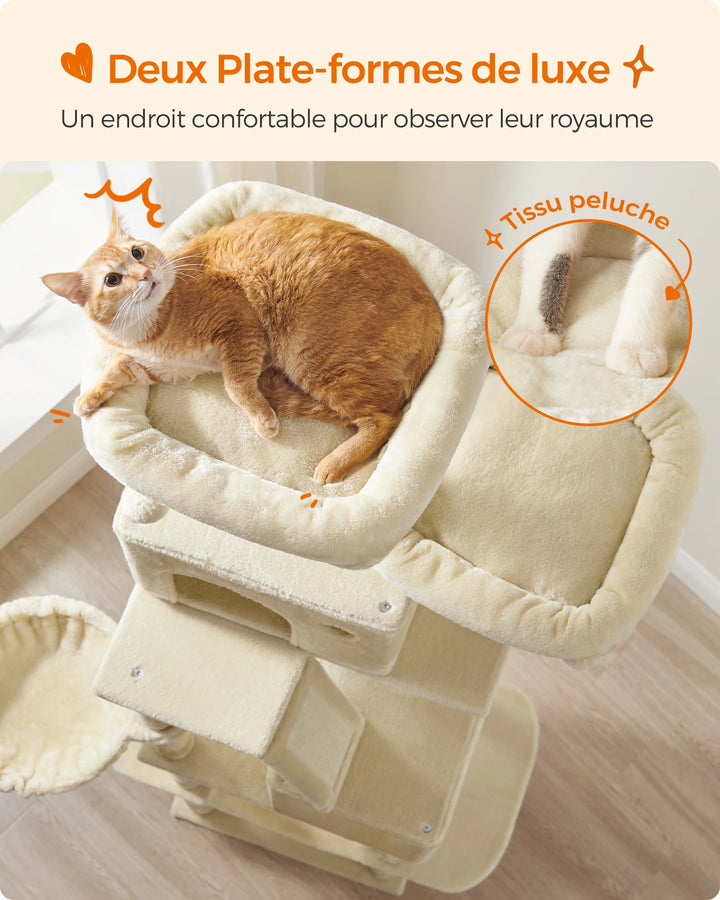 Torre para gatos de 206 cm – 6 gatos, 5 áreas de descanso e postes de arranhar integrados