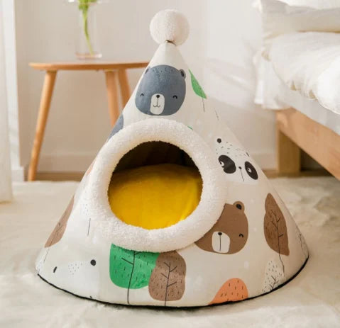 Um abrigo de inverno macio, projetado para gatos e cães pequenos