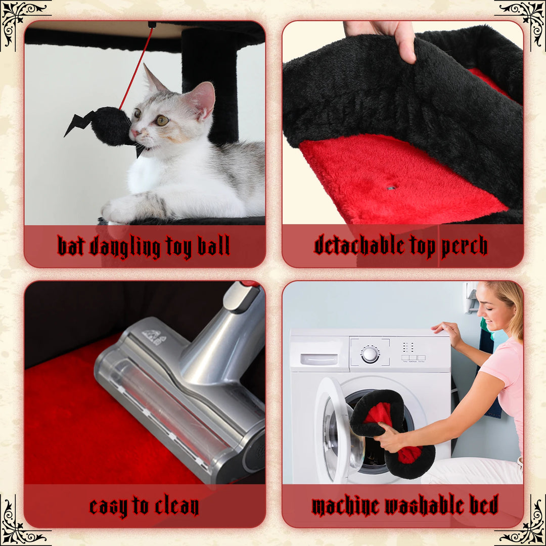 Árvore para gatos preta e vermelha – elegância escura para 2 a 3 felinos