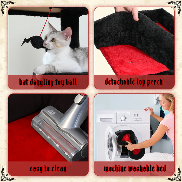 Árvore para gatos preta e vermelha – elegância escura para 2 a 3 felinos