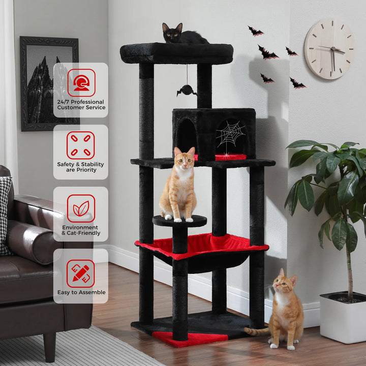 Árvore para gatos preta e vermelha – elegância escura para 2 a 3 felinos