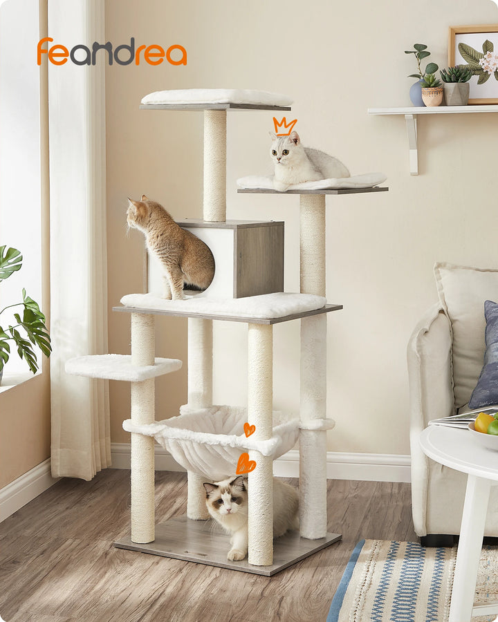 Árvore para gatos de 138 cm – Um refúgio suave para gatos sensíveis