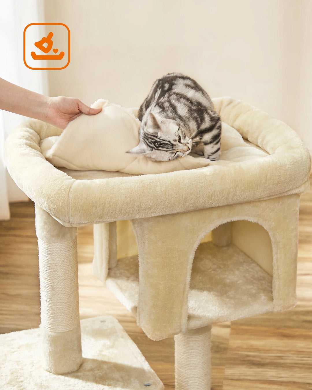 Pequena árvore para gatos 84 cm – 2 nichos fechados e poleiro macio