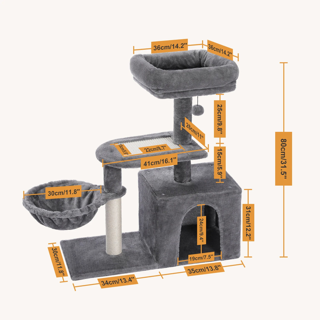 Torre para gatos 80 cm – O abrigo para gatinhos fofinhos e brincalhões