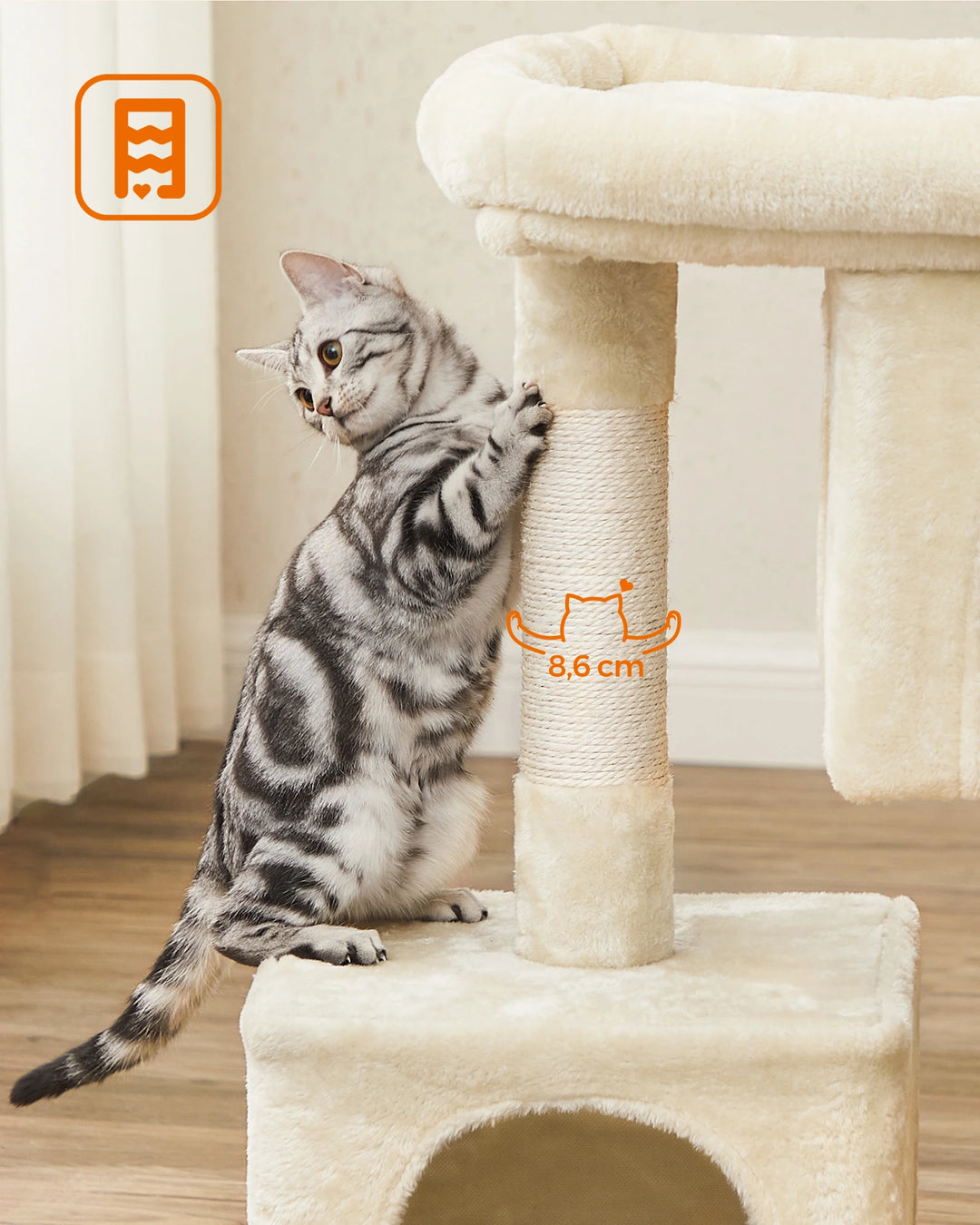 Pequena árvore para gatos 84 cm – 2 nichos fechados e poleiro macio