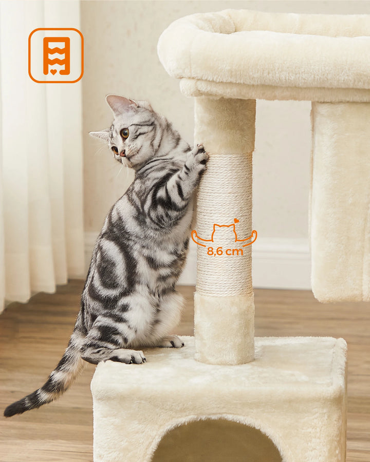 Pequena árvore para gatos 84 cm – 2 nichos fechados e poleiro macio