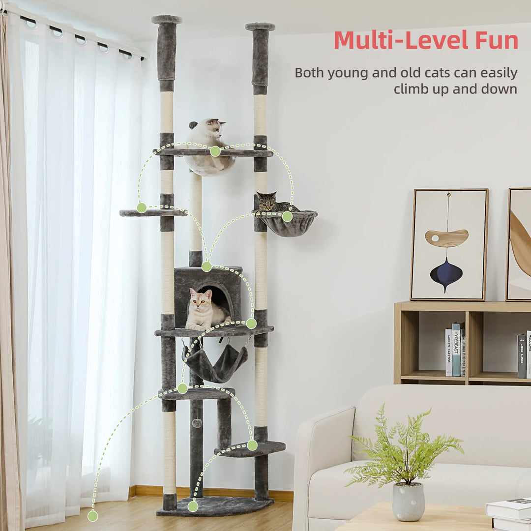 Sovereign Cat Tower – 7 níveis, condomínio, redes e poleiro transparente