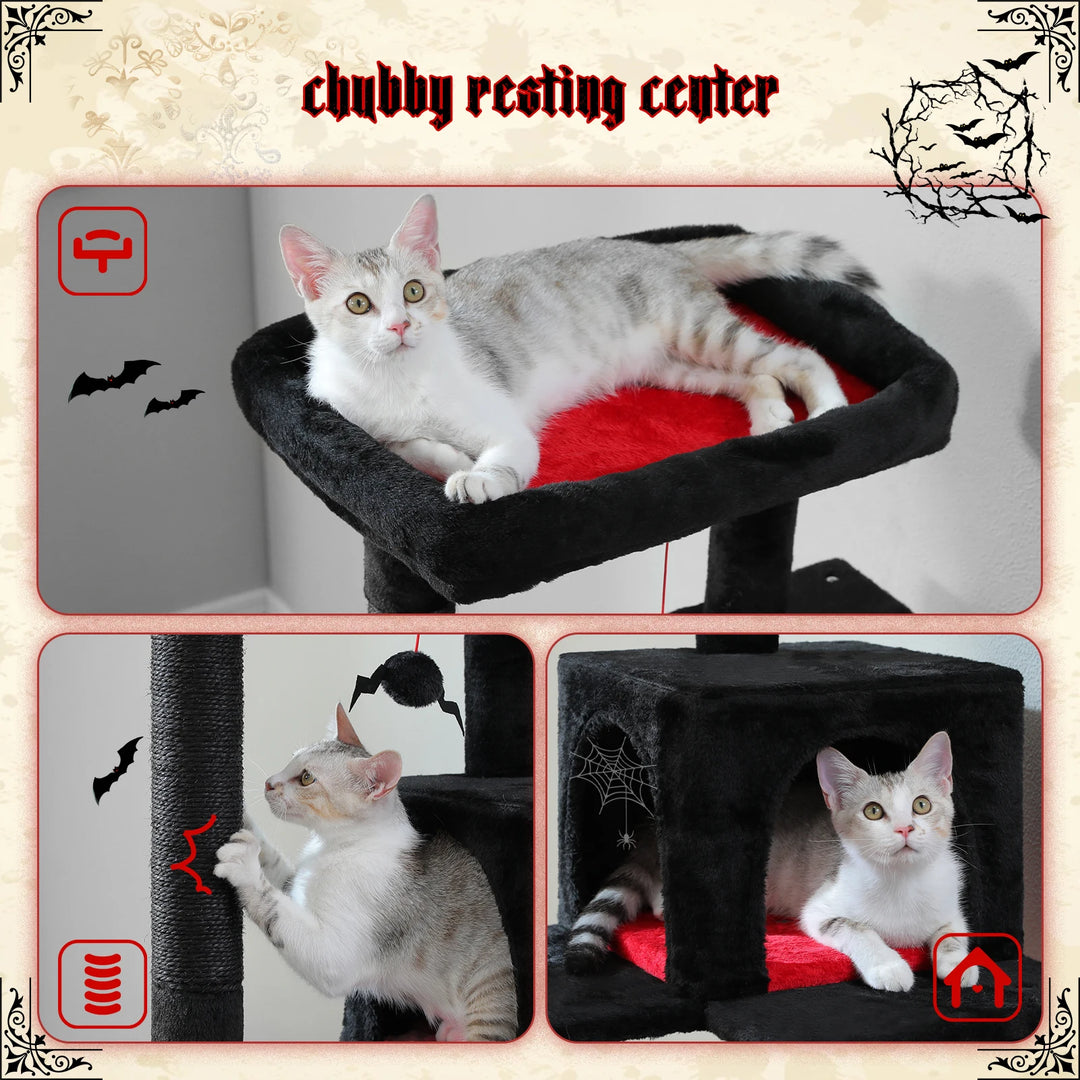 Árvore para gatos preta e vermelha – elegância escura para 2 a 3 felinos