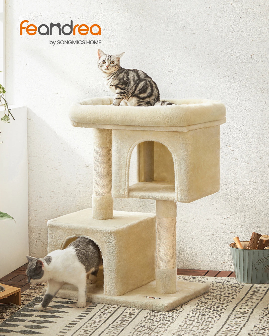 Pequena árvore para gatos 84 cm – 2 nichos fechados e poleiro macio