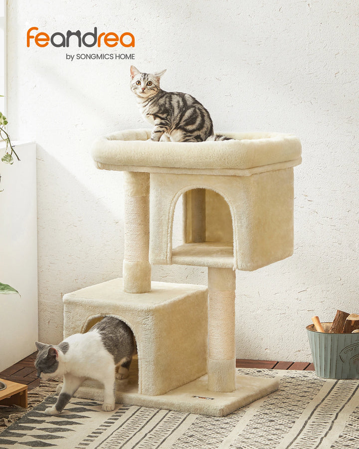 Pequena árvore para gatos 84 cm – 2 nichos fechados e poleiro macio