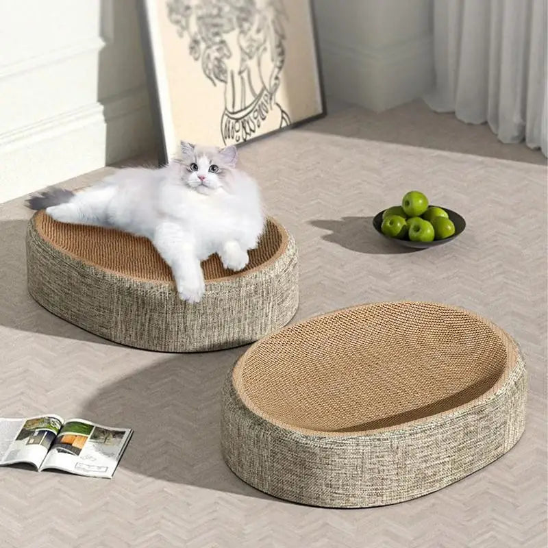 Arranhador oval para gatos: um casulo antiestresse que salva seu sofá
