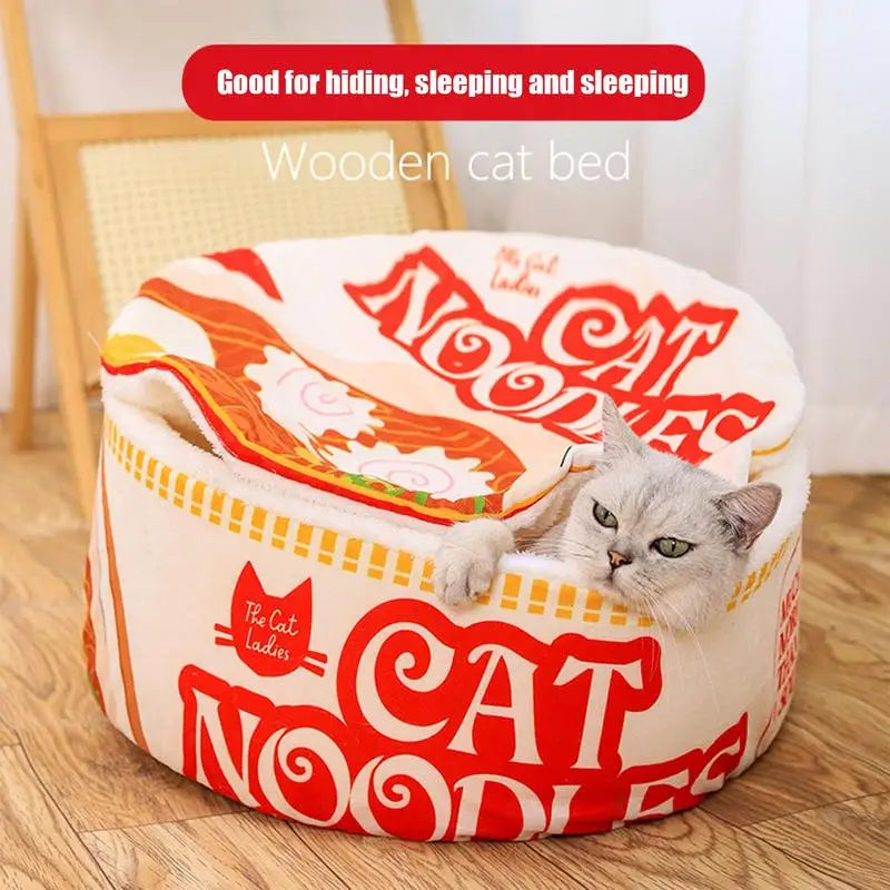 Cama para gatos com macarrão ramen que aquece o coração e o corpo