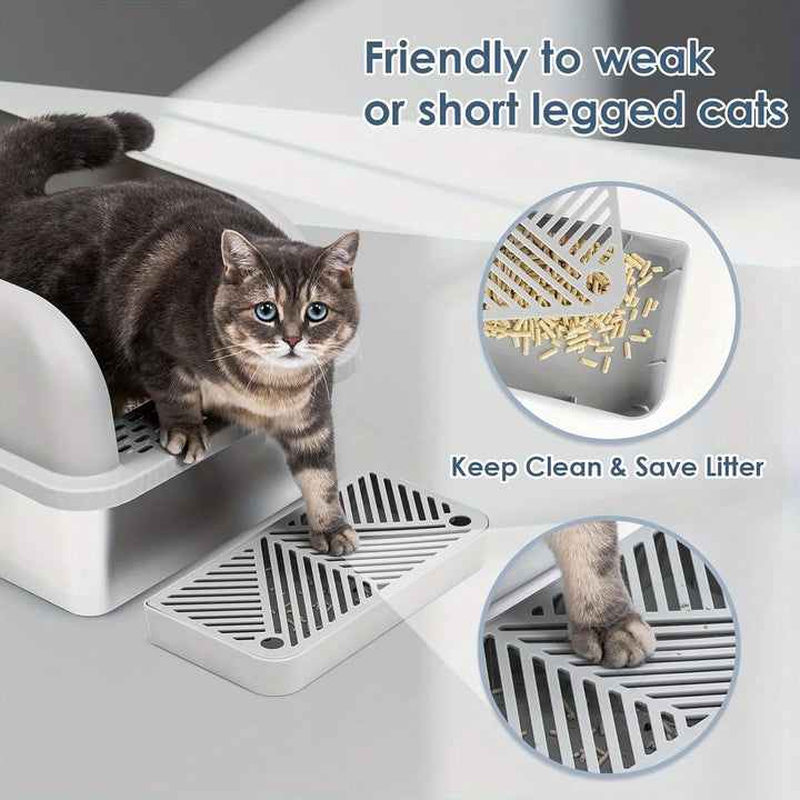 Caixa de areia para gatos de aço inoxidável premium com design anti-odor