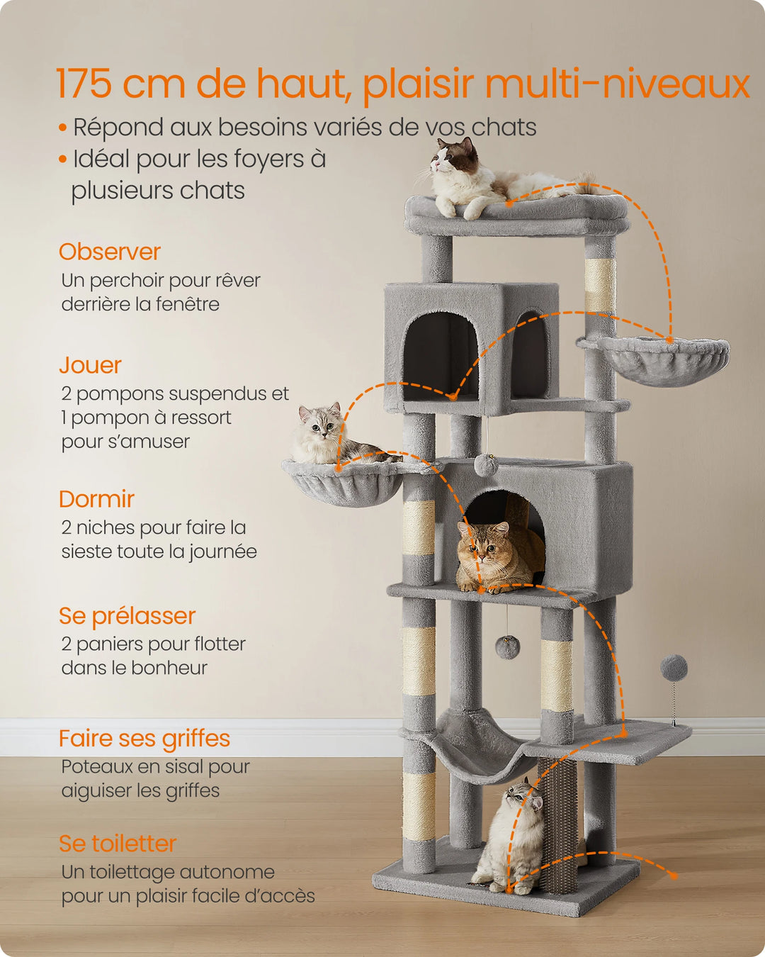 Árvore para gatos de 175 cm – Mundo vertical para gatos felizes