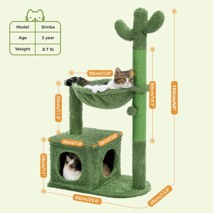 Árvore compacta para gatos em forma de cacto – conforto inteligente para espaços pequenos