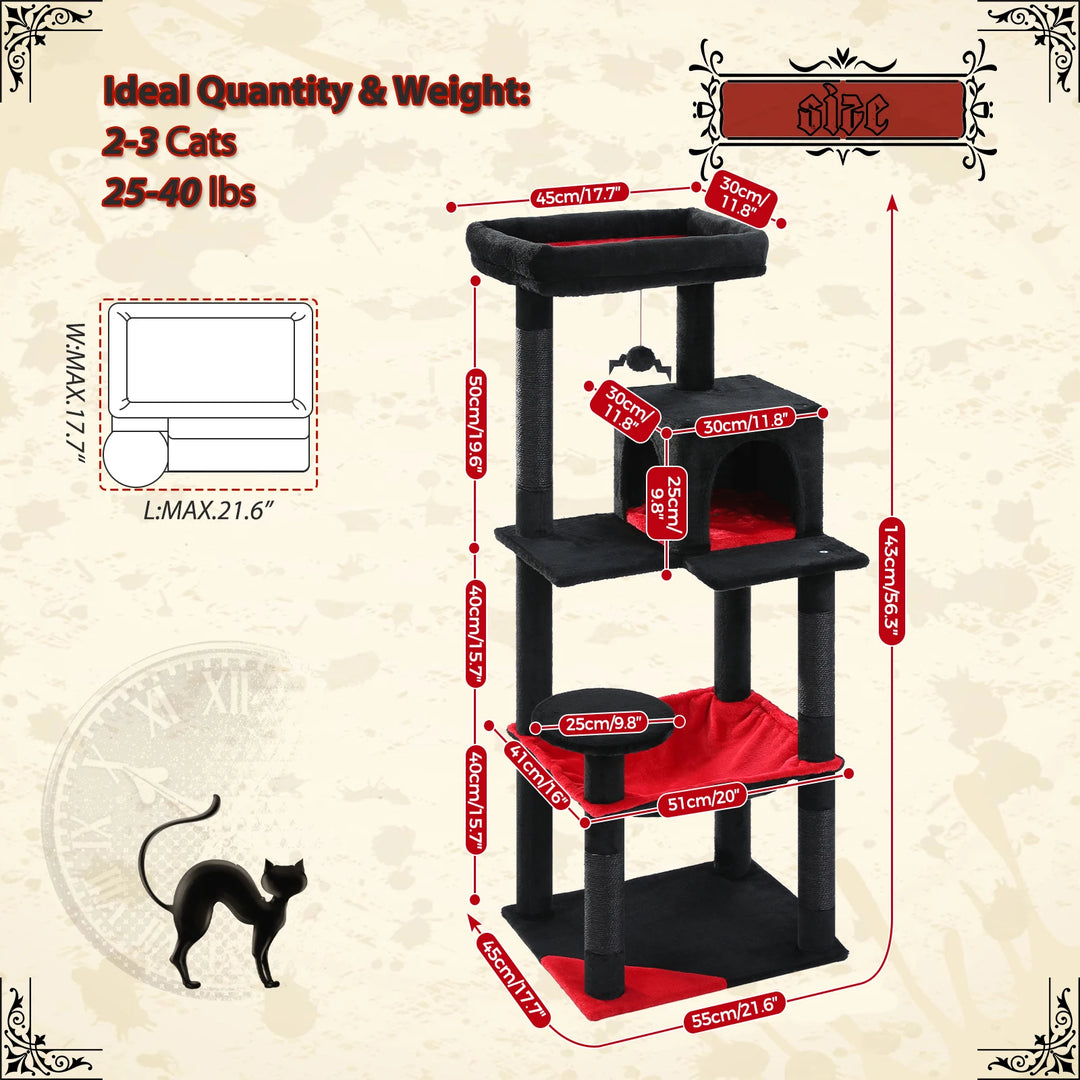 Árvore para gatos preta e vermelha – elegância escura para 2 a 3 felinos