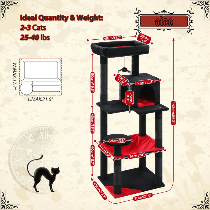 Árvore para gatos preta e vermelha – elegância escura para 2 a 3 felinos