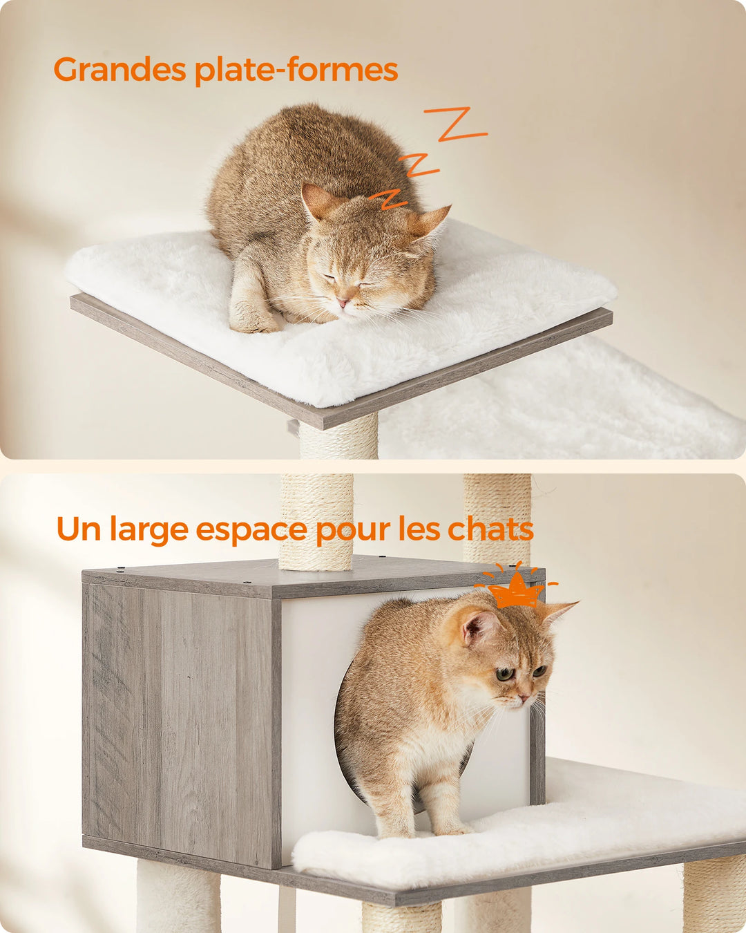 Árvore para gatos de 138 cm – Um refúgio suave para gatos sensíveis
