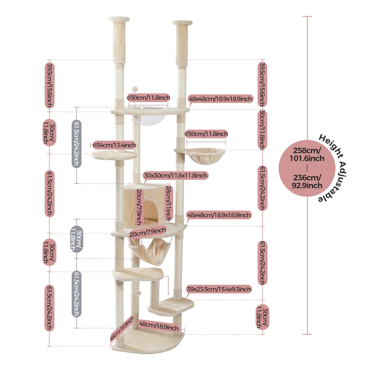 Sovereign Cat Tower – 7 níveis, condomínio, redes e poleiro transparente