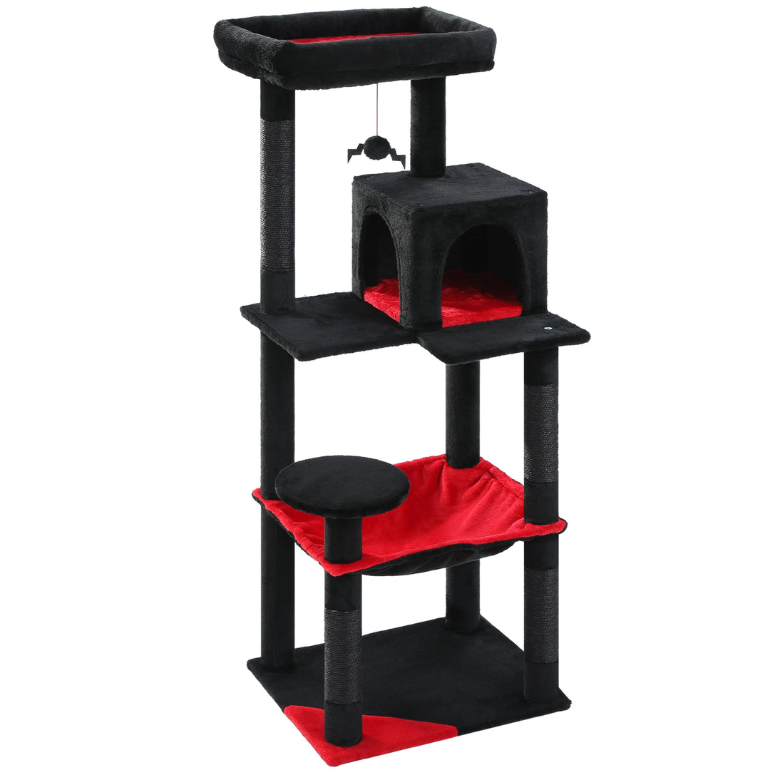 Árvore para gatos preta e vermelha – elegância escura para 2 a 3 felinos