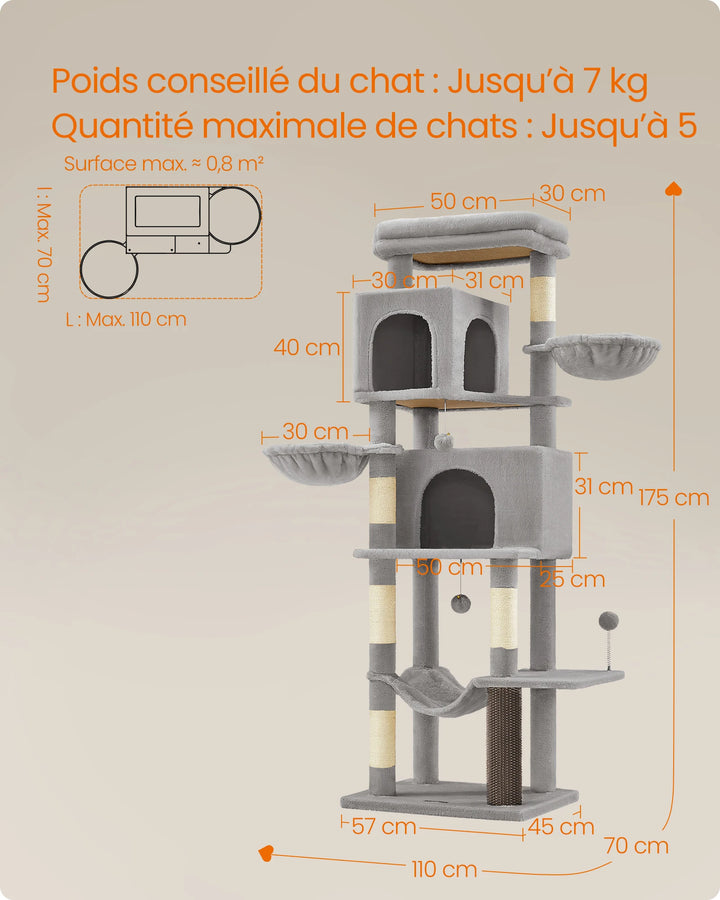 Árvore para gatos de 175 cm – Mundo vertical para gatos felizes
