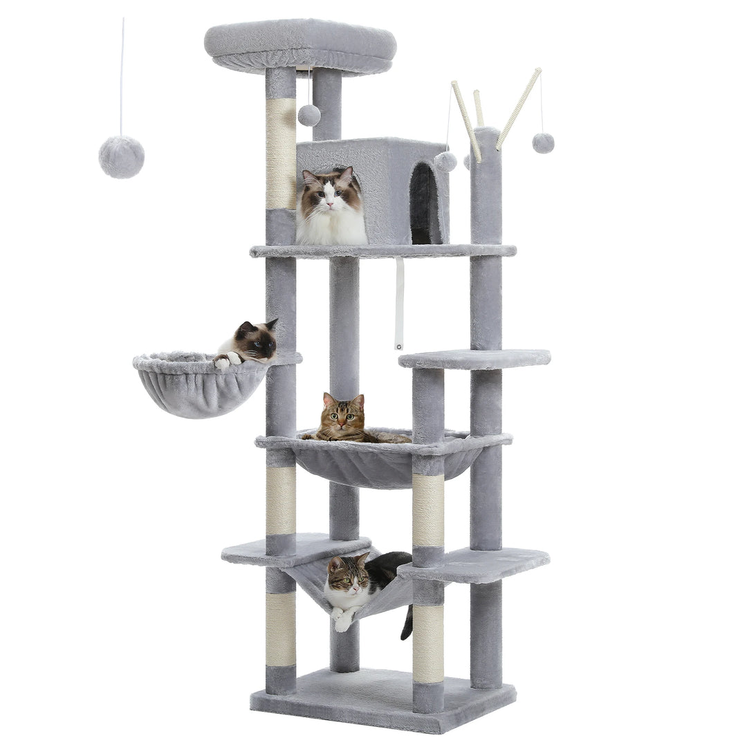 Torre para gatos de 6 níveis – Conforto para 4 a 6 gatos, redes e condomínio extragrande