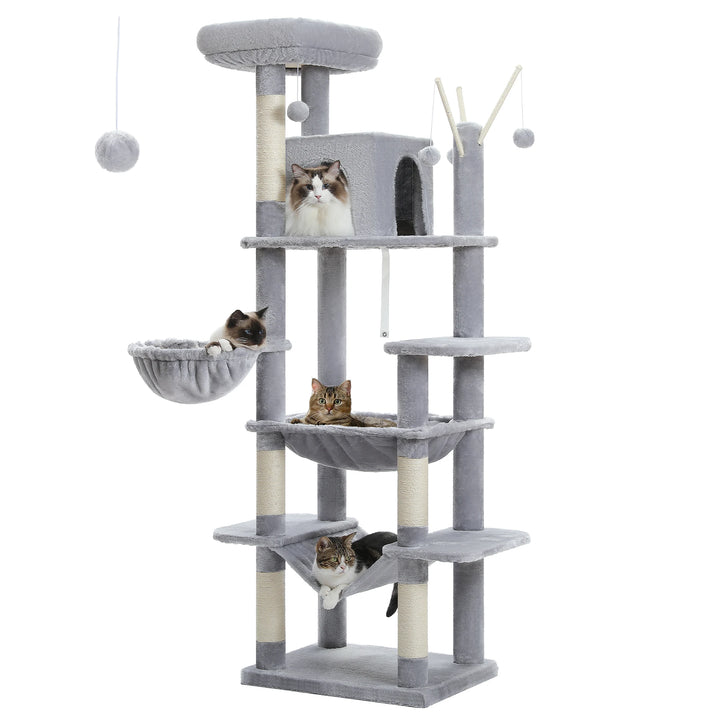 Torre para gatos de 6 níveis – Conforto para 4 a 6 gatos, redes e condomínio extragrande