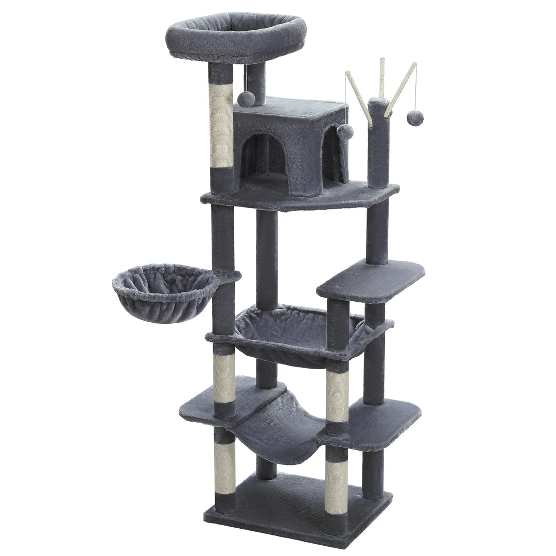 Torre para gatos de 6 níveis – Conforto para 4 a 6 gatos, redes e condomínio extragrande