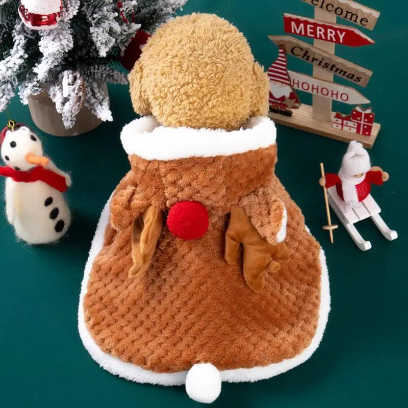 Capa de Natal de Rena - Fantasia Macia para Gato ou Cachorro Pequeno