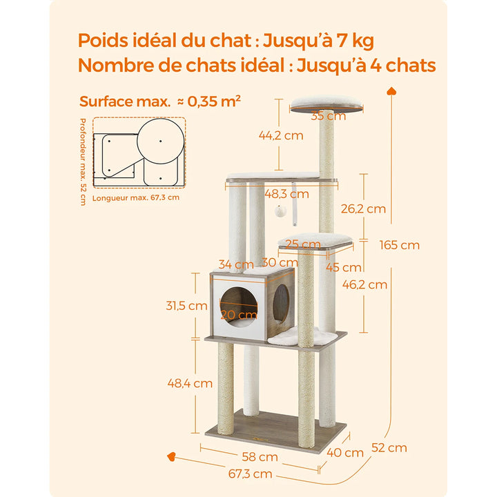 Árvore para gatos 165 cm – Refúgio vertical elegante para gatos exigentes